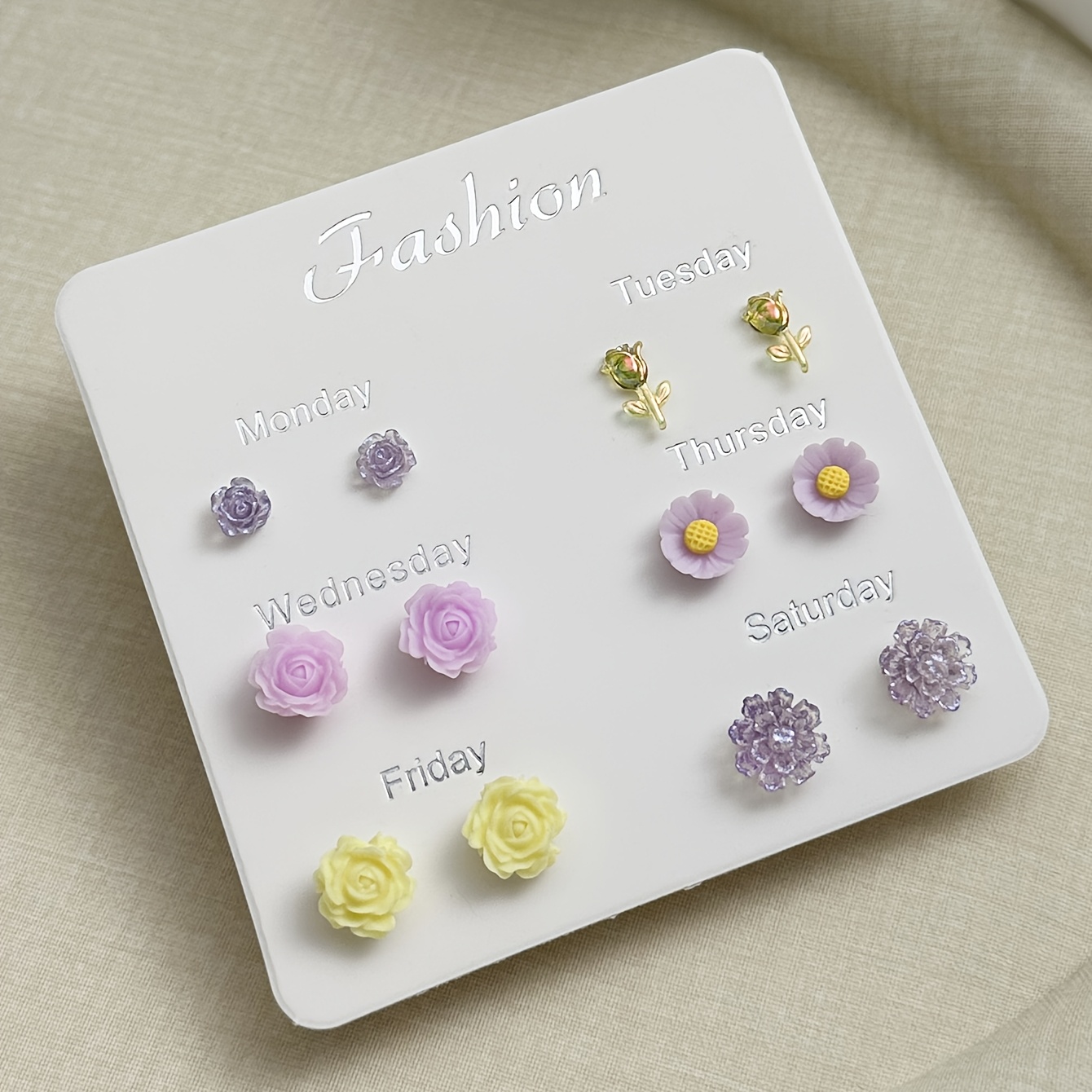6pc Colorful Petite Flower-Shaped Earrings Set for Ladies
